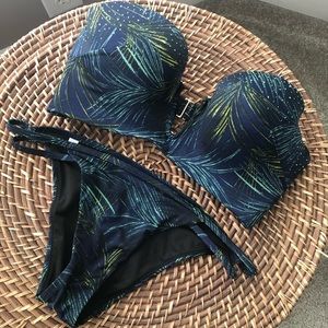 Victoria's Secret Navy Blue Palm-Print Push-Up Bikini